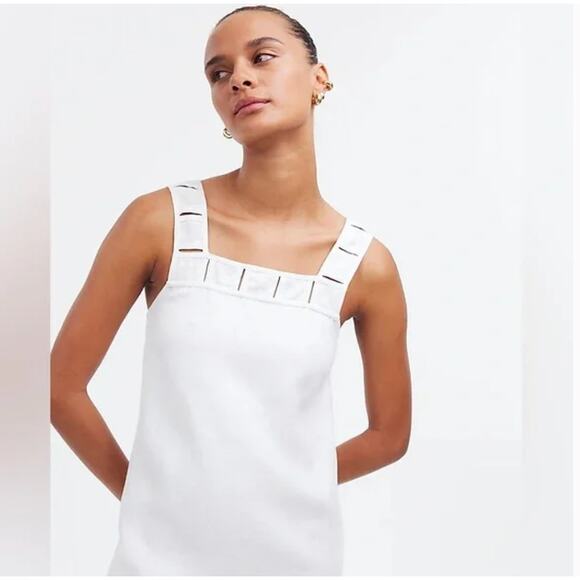 Madewell Georgia Embroidered Tank Dress 8 White NWT Linen Travel Resort Wedding - Picture 2 of 7